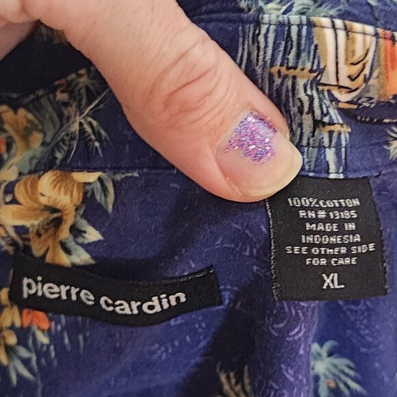 Pierre Cardin Vtg Blue Tropical Surfer Beach Scene ButtonUp Cotton Shirt Size XL - Picture 15 of 16